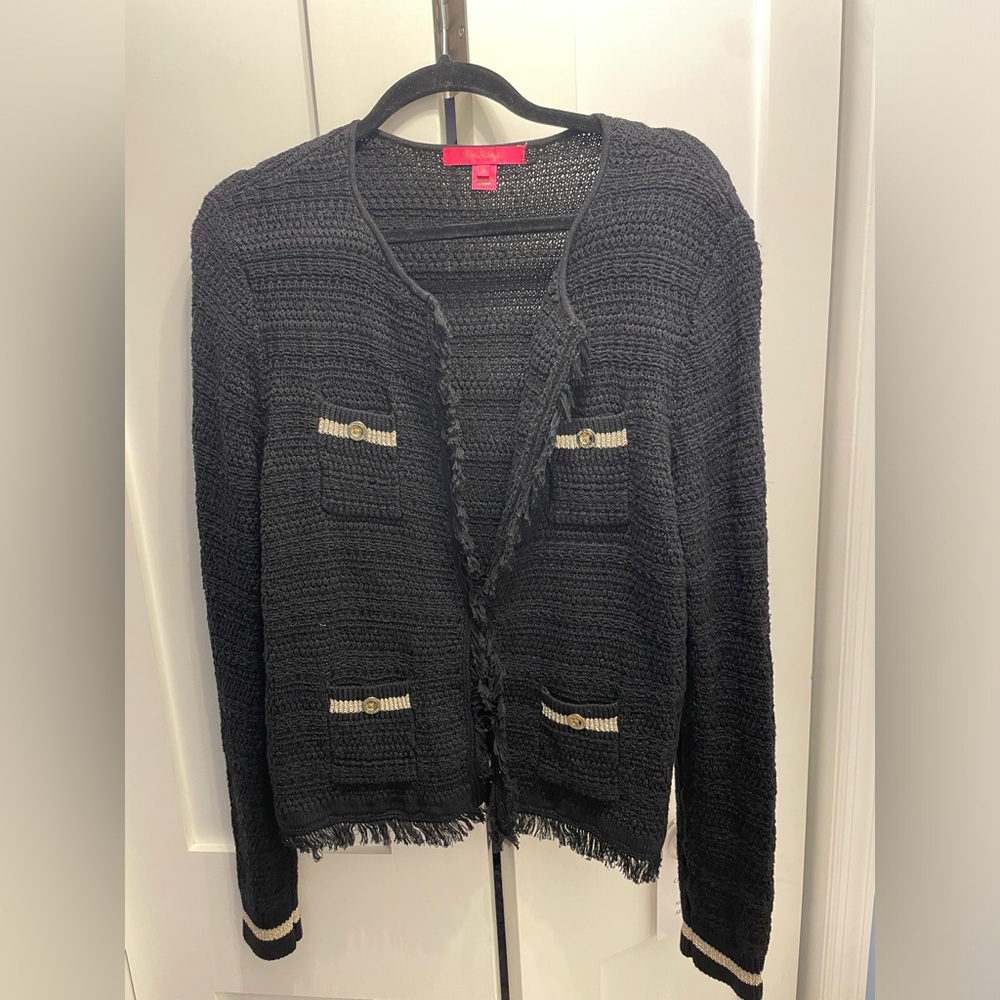Lilly Pulitzer Black with Gold Trim Sweater Lady Jacket XL